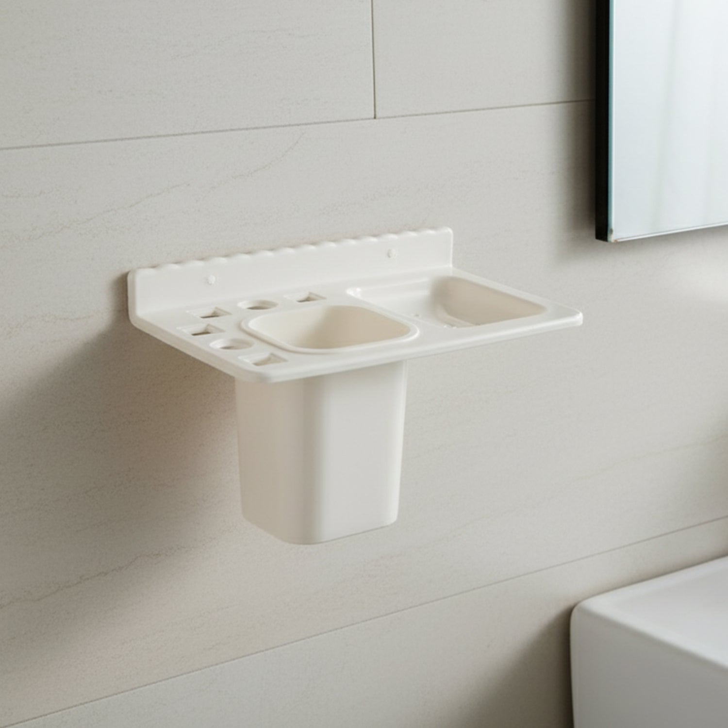 3in1 Wall Mounted Multi-Compartment Toothbrush & Soap Holder with Cup (1 Pc) 3in1 Wall Mounted Multi-Compartment Toothbrush & Soap Holder with Cup (1 Pc)